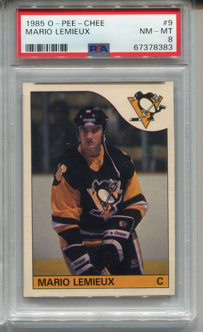 1985 OPC Hockey #9 Mario Lemieux Penguins Rookie Card PSA 8 NM MINT O-Pee-Chee