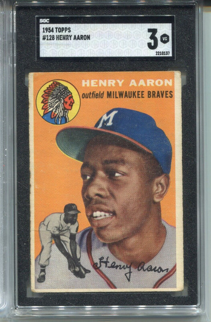 1954 Topps Baseball #128 Henry Hank Aaron Rookie Card RC Graded SGC 3