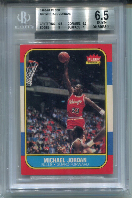 1986 Fleer #57 Michael Jordan Rookie Card Graded BGS 6.5 Ex MINT+ w 8 7