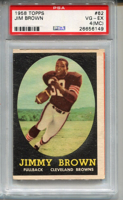 1958 Topps Football #62 Jimmy Jim Brown Rookie Card Graded PSA 4 MC