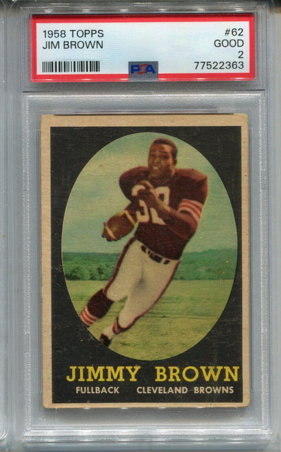 1958 Topps Football #62 Jimmy Jim Brown Rookie Card Graded PSA 2 High End