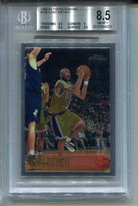 1996 Topps Chrome Basketball 138 Kobe Bryant Rookie Card BGS 8.5 NM MINT+ 9.5 9