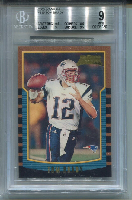 2000 Bowman Football #236 Tom Brady Rookie Card Graded BGS 9 MINT w 9.5s