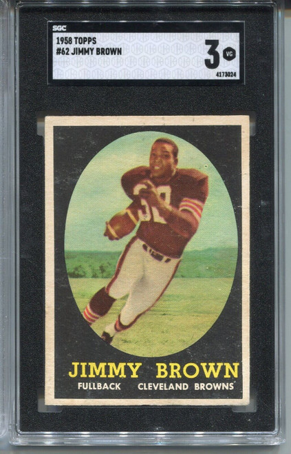 1958 Topps Football #62 Jim Brown Rookie Card Graded SGC 3 Centered