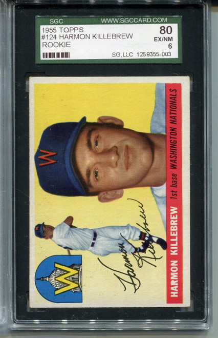 1955 Topps Baseball #124 Harmon Killebrew Rookie Card Graded SGC 80 6 Ex MINT