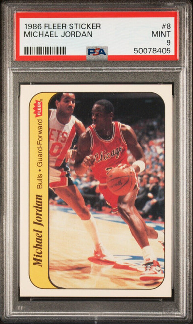 1986 Fleer Basketball Sticker #8 Michael Jordan Rookie Card Graded PSA 9 MINT