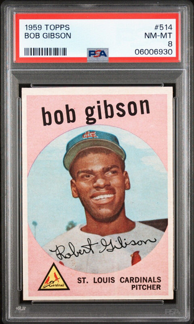 1959 Topps Baseball #514 Bob Gibson Rookie Card Graded PSA 8 NM MINT