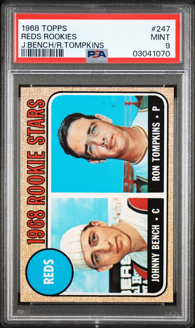 1968 Topps Baseball #247 Johnny Bench Rookie Card Graded PSA 9 MINT