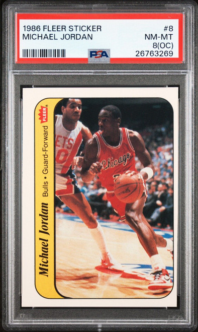 1986 Fleer Basketball Sticker #8 Michael Jordan Rookie Card PSA 8 NM MINT OC