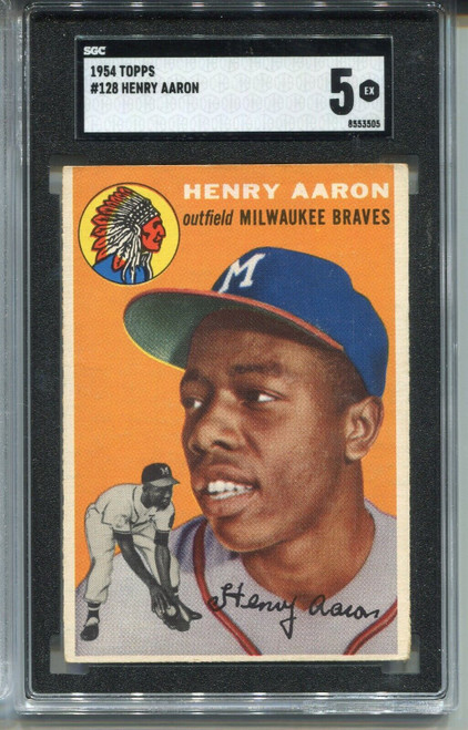 1954 Topps Baseball #128 Henry Hank Aaron Rookie Card RC Graded SGC 5