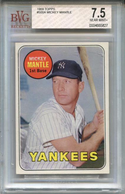 1969 Topps Mickey Mantle Card BVG 7.5 Nr MINT+ Graded Baseball #500