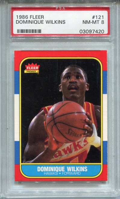 1986 Fleer Dominique Wilkins Rookie Card PSA 8 NM MINT Graded Basketball #121