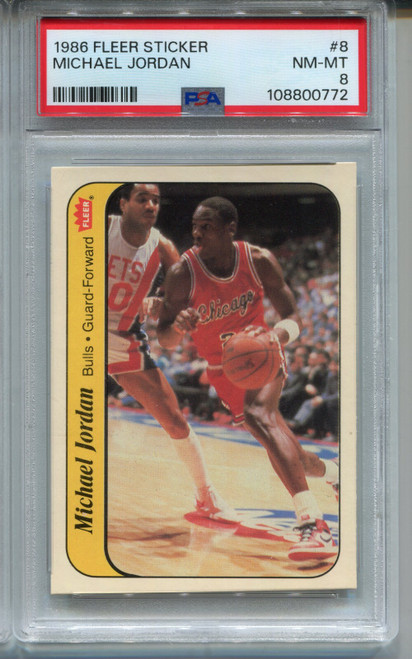 1986 Fleer Michael Jordan Rookie Card PSA 8 NM MINT Sticker Centered #8
