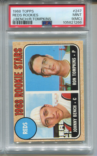 1968 Topps Johnny Bench Rookie Card PSA 9 MINT MC Graded Baseball #247