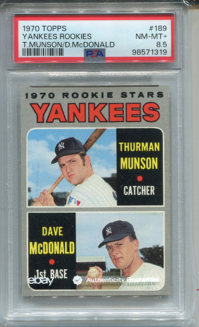 1970 Topps Thurman Munson Rookie Card PSA 8.5 NM MINT+ Graded #189
