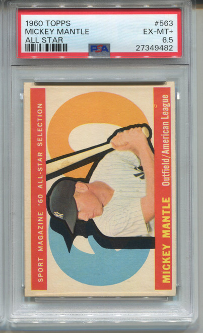 1960 Topps Mickey Mantle Card PSA 6.5 Ex MINT+ Graded Basball All Star #563