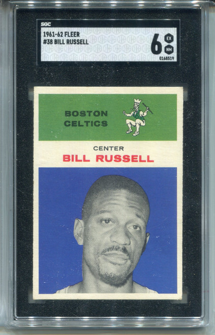1961 Fleer Bill Russell Card SGC 6 Ex MINT Graded Basketball #38 Centered