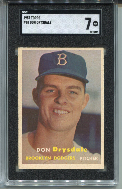 1957 Topps Don Drysdale Rookie Card SGC 7 Nr MINT Graded Baseball #18