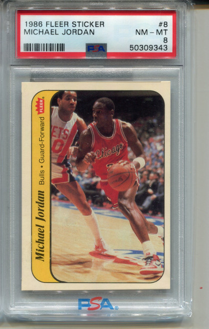 1986 Fleer Michael Jordan Rookie Card PSA 8 NM MINT Graded Sticker #8