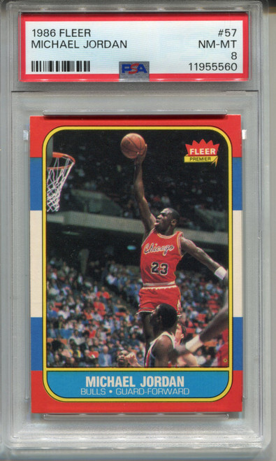 1986 Fleer Michael Jordan Rookie Card PSA 8 NM MINT Graded #57 Basketball