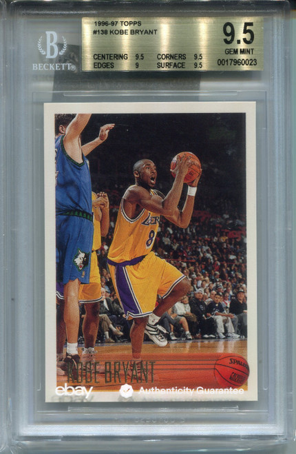 1996 Topps Kobe Bryant Rookie Card BGS 9.5 GEM MINT Graded #138