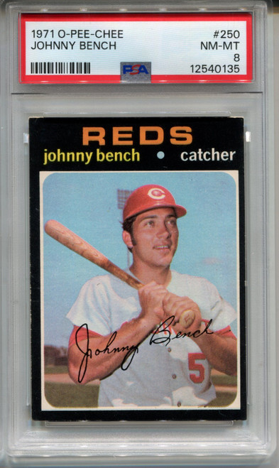 1971 OPC Johnny Bench Card PSA 8 NM MINT Graded Baseball #250 O-Pee-Chee