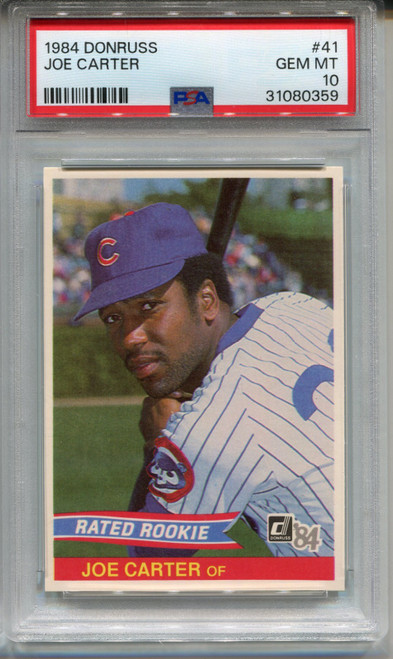 1984 Donruss Joe Carter Rookie Card PSA 10 Gem Mint Graded Baseball #41