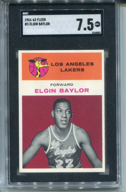 1961 Fleer Elgin Baylor Rookie Card SGC 7.5 Nr MINT+ Graded #3 High End
