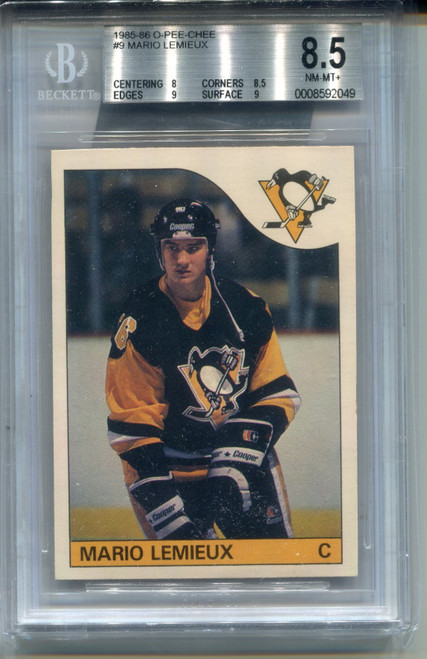1985 OPC Mario Lemieux Rookie Card BGS 8.5 NM MINT+ w 9s O-Pee-Chee Graded