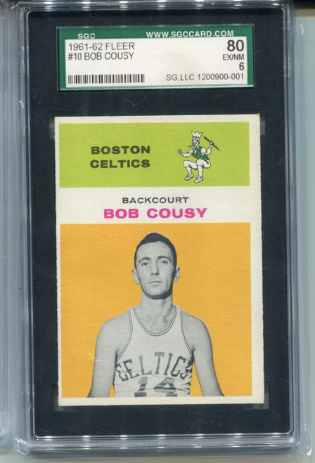 1961 Fleer Bob Cousy Card SGC 80 6 Ex MINT Boston Celtics Basketball #10