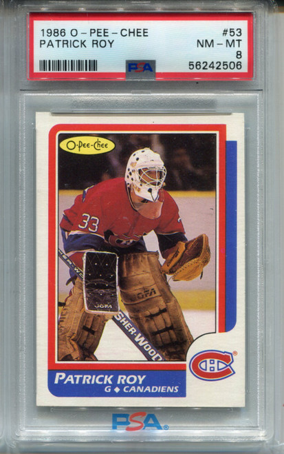 1986 OPC Patrick Roy Rookie Card PSA 8 NM MINT Graded Hockey #53 O-Pee-Chee