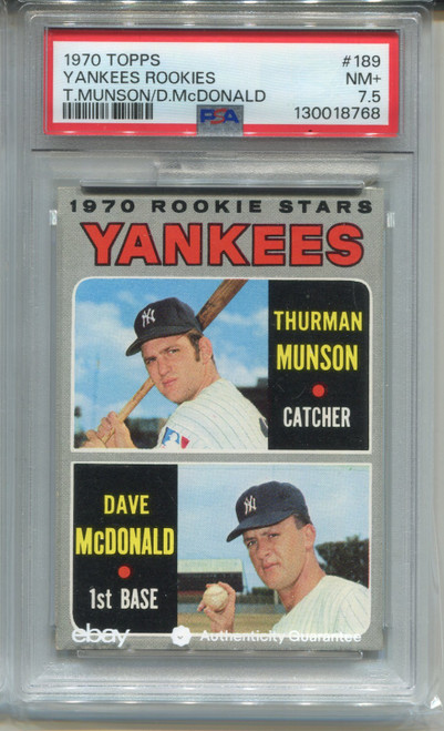 1970 Topps Thurman Munson Rookie Card PSA 7.5 Nr MINT+ Graded #189