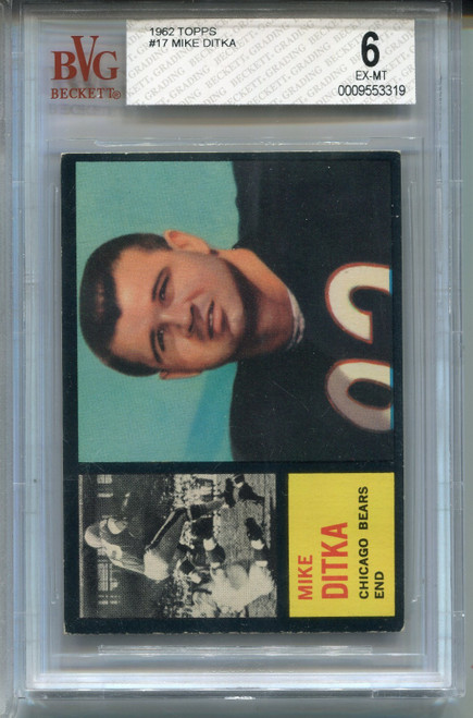 1962 Topps Mike Ditka Rookie Card BVG 6 Ex MINT Football #17 Graded