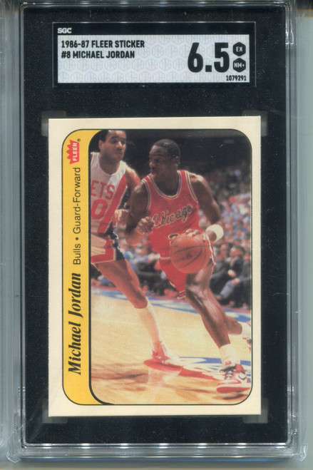 1986 Fleer Michael Jordan Rookie Card SGC 6.5 Ex MINT+ Sticker #8 Centered
