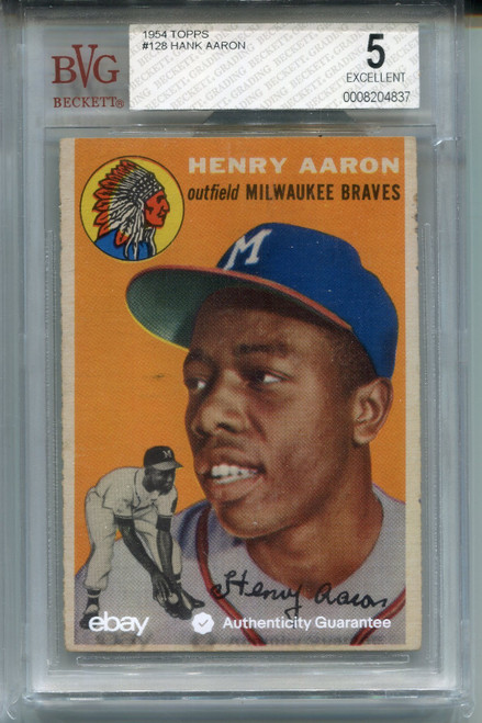 1954 Topps Hank Aaron Rookie Card BVG 5 Baseball #128 Centered