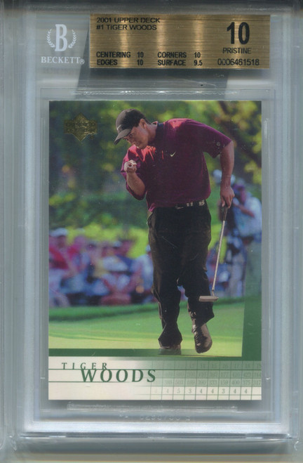 2001 Upper Deck  Tiger Woods Rookie Card BGS 10 PRISTINE Golf #1