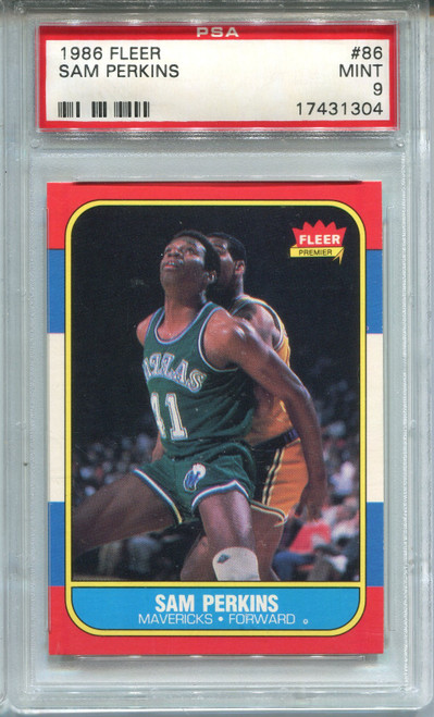1986 Fleer Sam Perkins Card PSA 9 MINT Graded Basketball #86