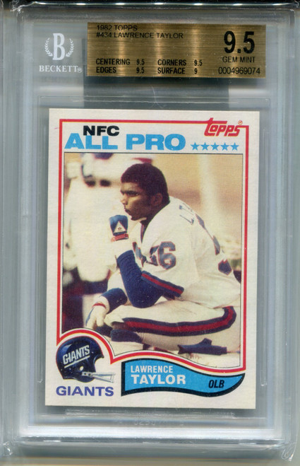 1982 Topps Lawrence Taylor Rookie Card BGS 9.5 Gem Mint Graded Football #434