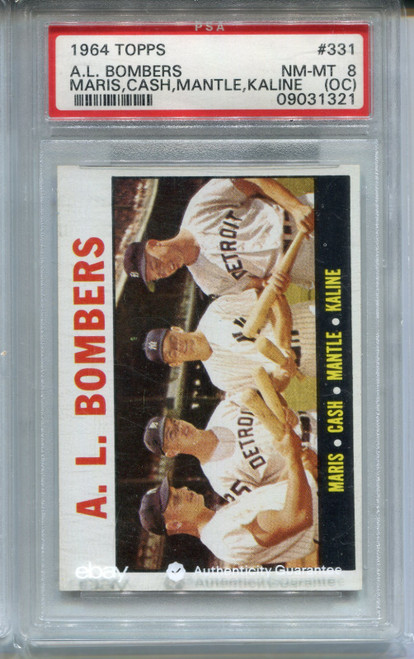 1964 Topps Mickey Mantle Roger Maris Al Kaline Cash Card PSA 8 NM MINT OC #331