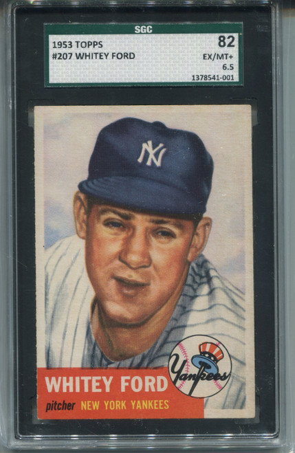 1953 Topps Whitey Ford Card SGC 6.5 Ex MINT+ Graded Baseball #207 CENTERED