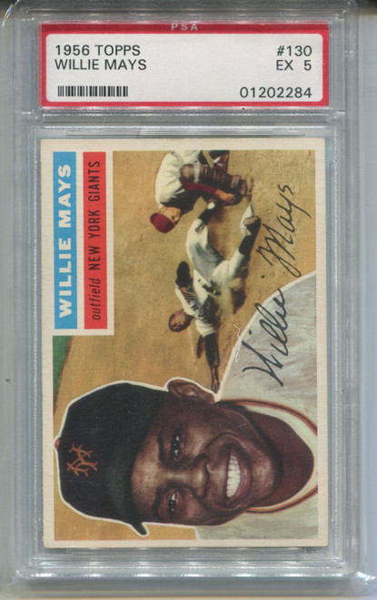 1956 Topps Willie Mays Card PSA 5 Graded Basball #130 White Back Centered