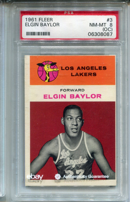 1961 Fleer Elgin Baylor Rookie Card PSA 8 NM MINT OC Graded Basketball #3