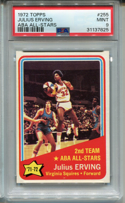1972 Topps Julius Erving Rookie Card PSA 9 MINT Dr J Graded Basketball #255
