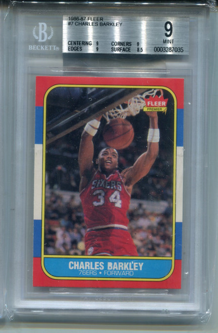 1986 Fleer Charles Barkley Rookie Card BGS 9 MINT Graded Basketball #7