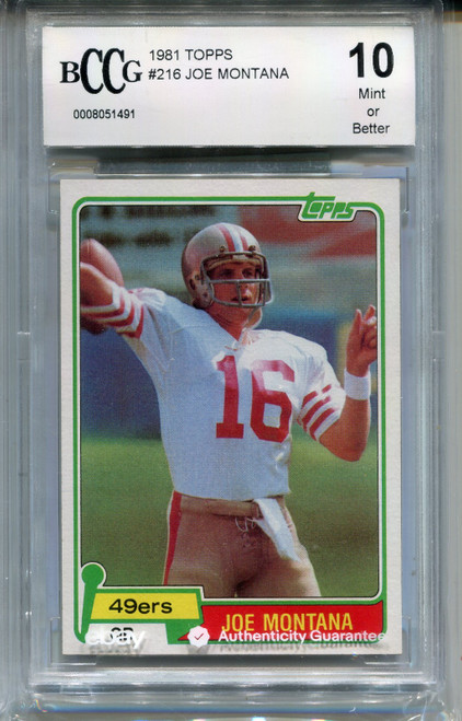 1981 Topps Joe Montana Rookie Card Beckett Graded 10 BCCG Football #216