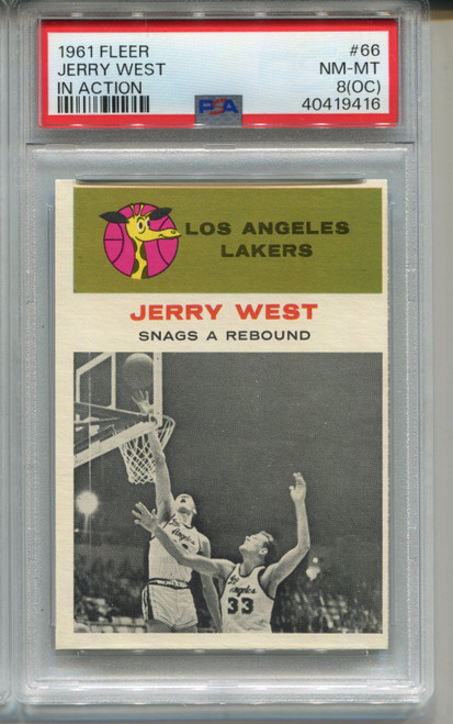 1961 Fleer Jerry West Rookie Card PSA 8 NM MINT OC Basketball #66