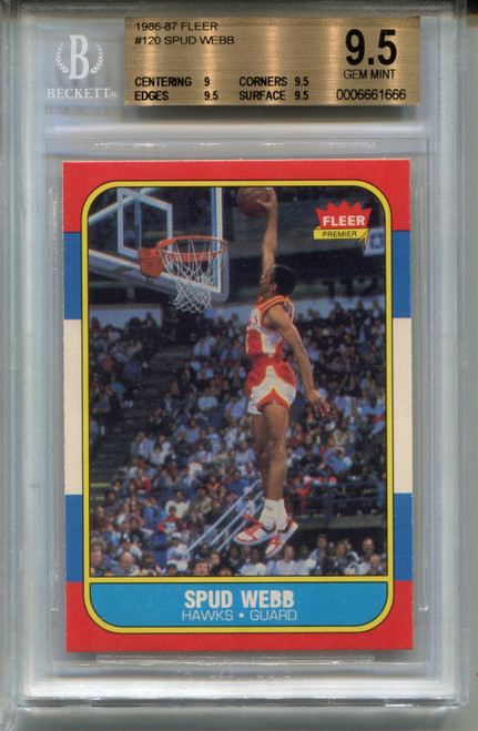 1986 Fleer Spud Webb Rookie Card BGS 9.5 GEM MINT Graded Basketball #120