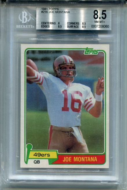 1981 Topps Joe Montana Rookie Card BGS 8.5 NM MINT+ Centered Football #216
