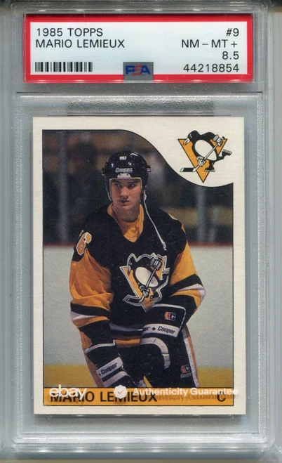 1985 Topps Mario Lemieux Rookie Card PSA 8.5 NM MINT+ Graded Hockey #9