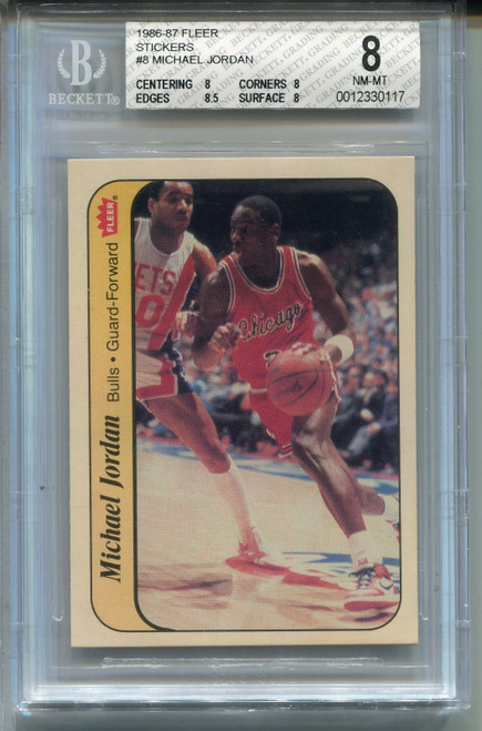 1986 Fleer Michael Jordan Rookie Card BGS 8 NM MINT w 8.5 Graded Sticker #8 RC
